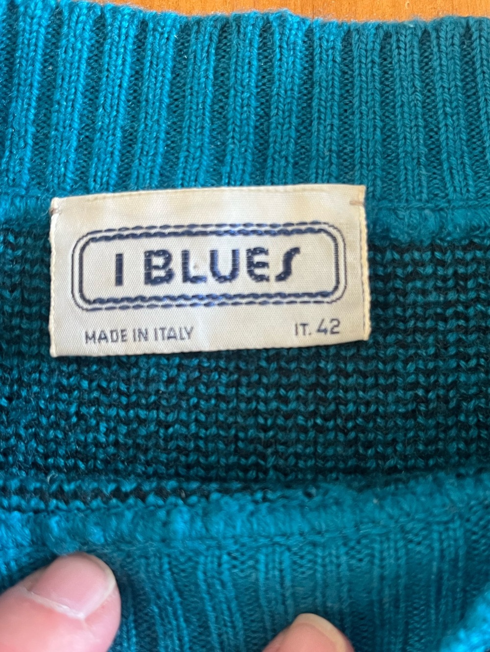 Vintage I Blues Italian Wool Teal with Black Pattern Dolman Drop Sleeve Sweater - Picture 3 of 12